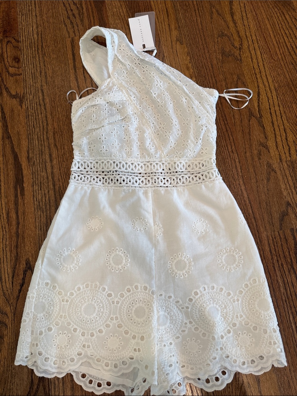 Endless Rose White Eyelet One-Shoulder Shorts Romper XS new